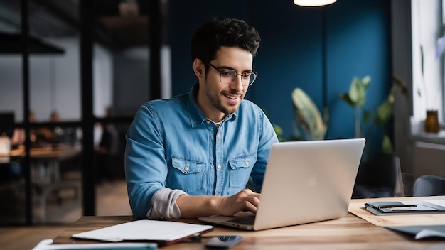 Worker using a laptop in the office