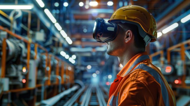 Worker using virtual reality in industrial setting