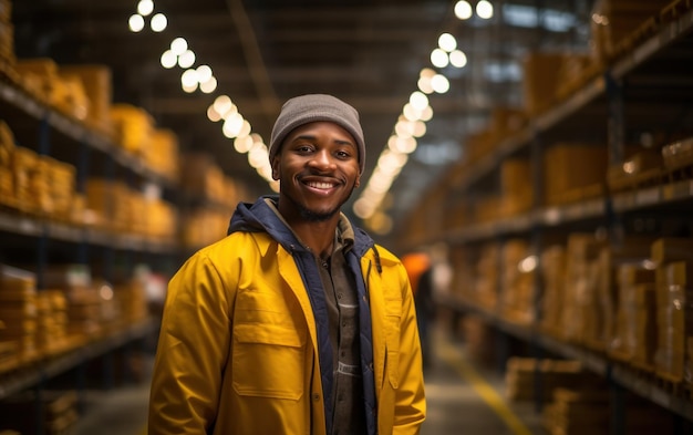 Worker in warehouse happy employee