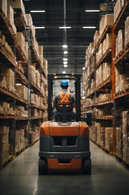 Photo a worker in a warehouse with a machine in the background.