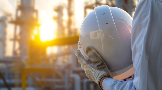 Photo worker wearing hard hat at an industrial facility