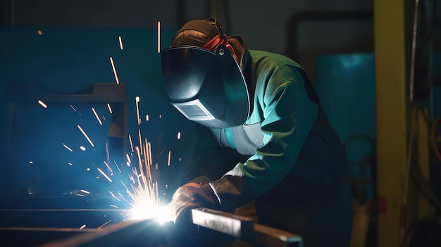 A worker or welder in the metallurgical industry performing welding AI generated