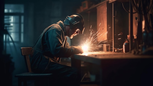 Worker in welding factory Generative Ai