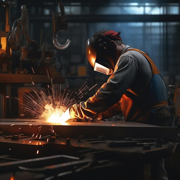 Worker Welding in a Factory