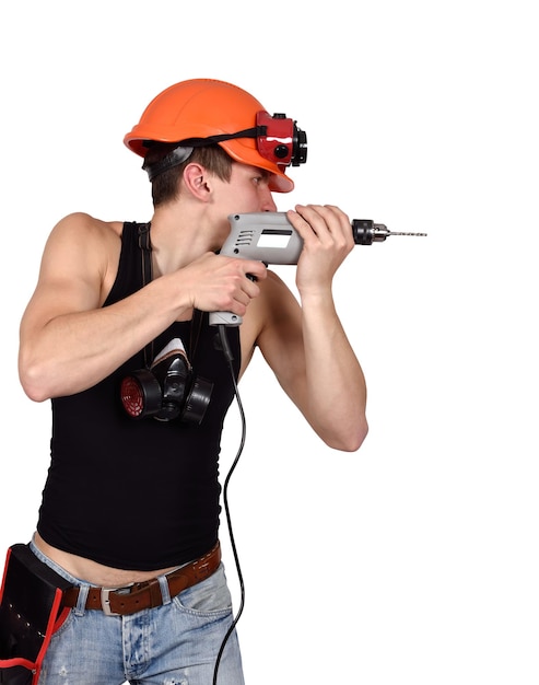 Worker with drill