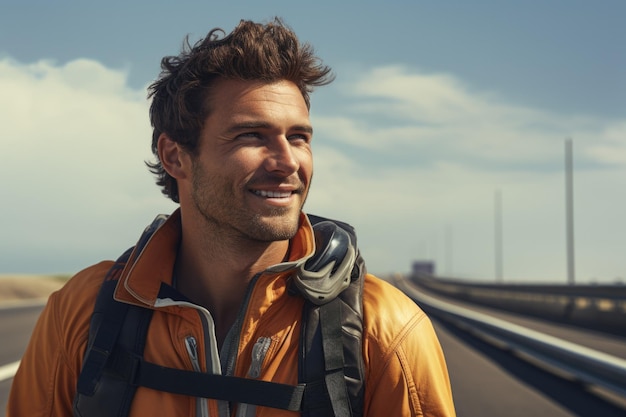 A worker with outdoor background