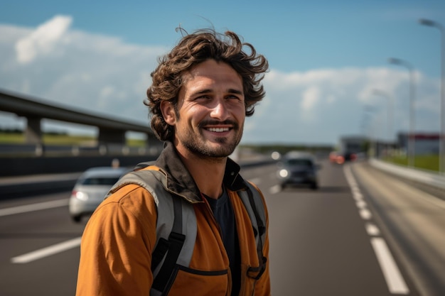 A worker with outdoor background