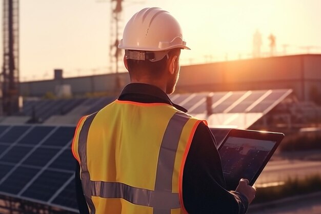 Worker with solar panels