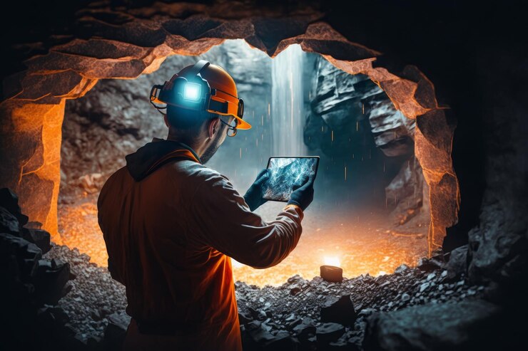 Worker with tablet in a mine Generative AI