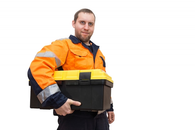 Worker with tool box