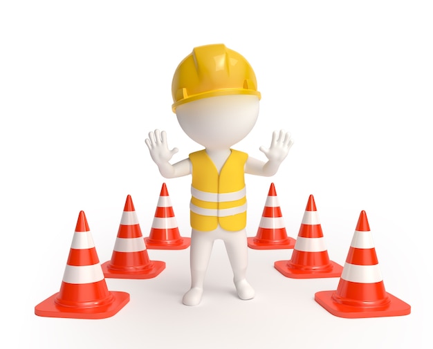 Worker with traffic-cones