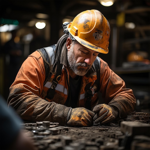 Worker at working place with helmet photo