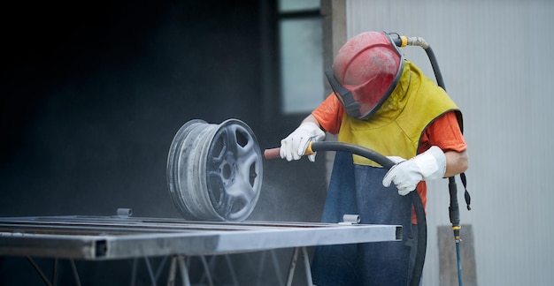 Worker working with special equipments for metal