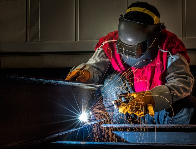 Worker works hard with welding process