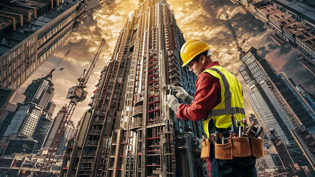 a worker in a yellow vest is working on a machine