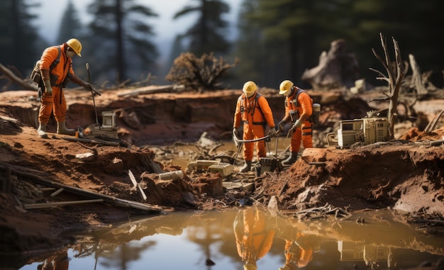 Workers are digging a hole labor day concept photo