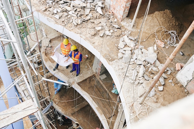 Workers building hotel