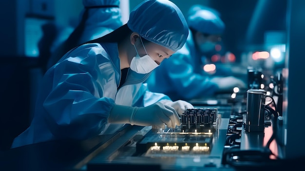 Рабочие китайского завода по производству полупроводников и электроники Генеративный искусственный интеллект