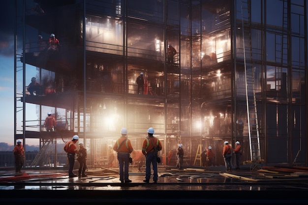 Workers on hotel construction