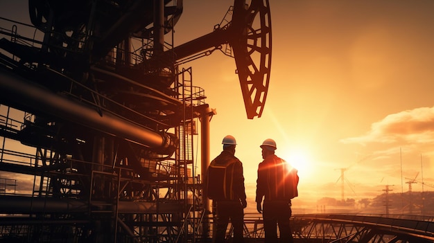 workers in an industrial plant for the production and processing of crude oil