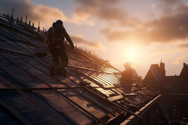 Workers installing roofs