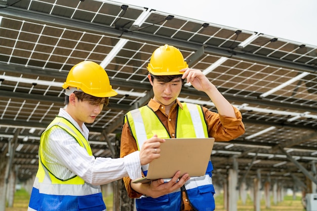 Workers installing solar panels for efficient energy in the city