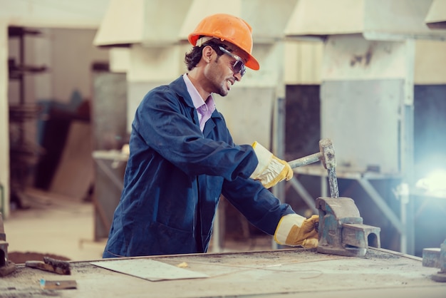 Workers in iron steel industrial factory