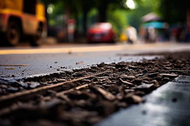 Workers lay a new asphalt coating using hot bitumen