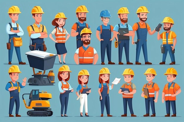 Photo workers professions isolated flat cartoon people set vector builders and architects