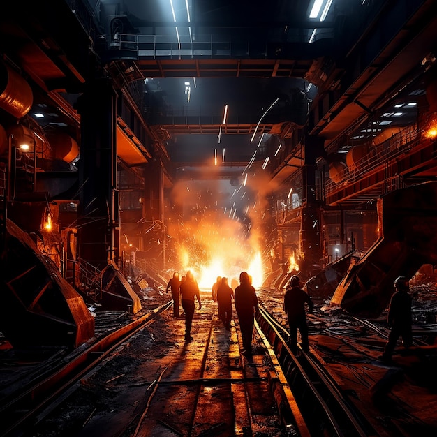 Workers in Steel Mill