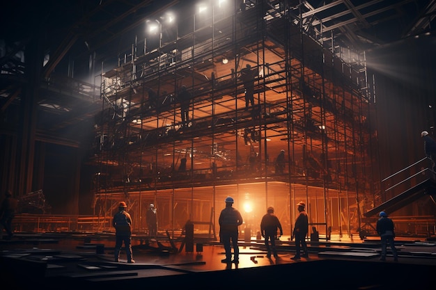 Workers on theater construction