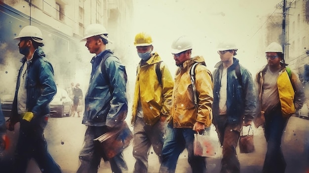 Workers wear helmets Generative AI