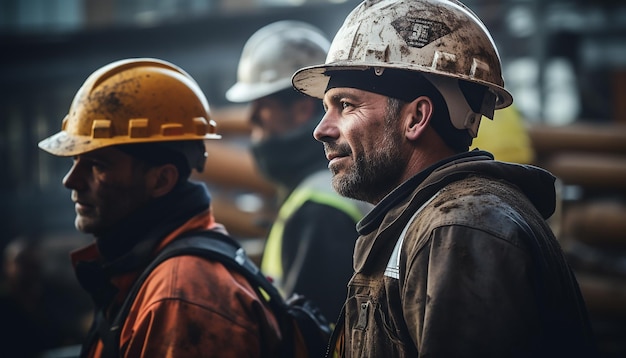 Foto lavoratori che indossano caschi sul cantiere