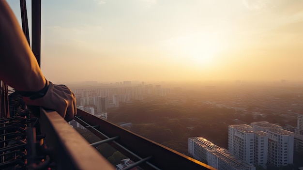 Workers working at heights on buildings