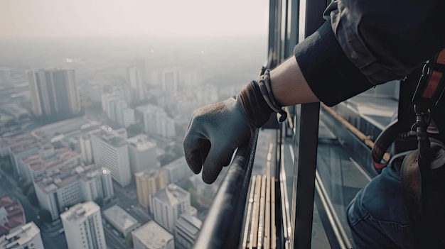 Workers working at heights on buildings