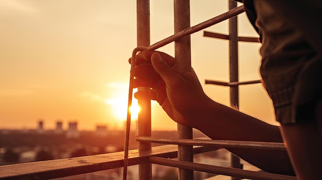 Workers working at heights on buildings