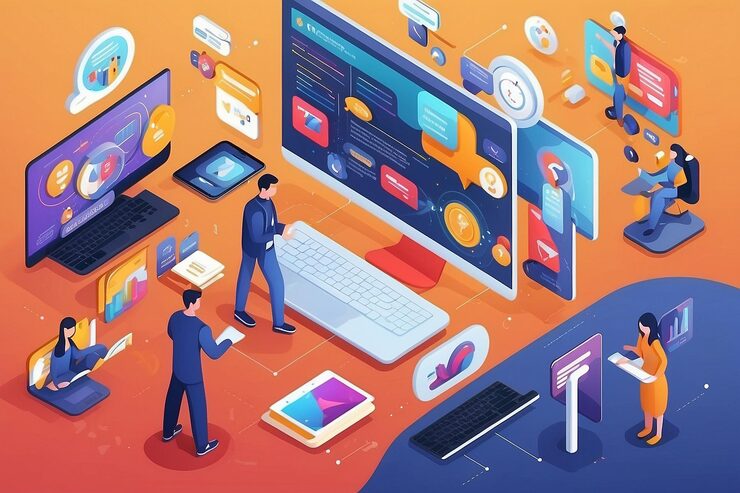 Photo workflow group of programmers programmers in the coding process programming concept