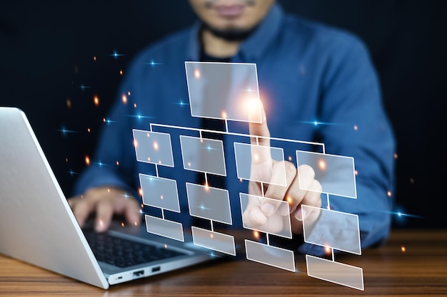 workflow management concept Businessman using a computer analysis for process and workflow automation or digital organization