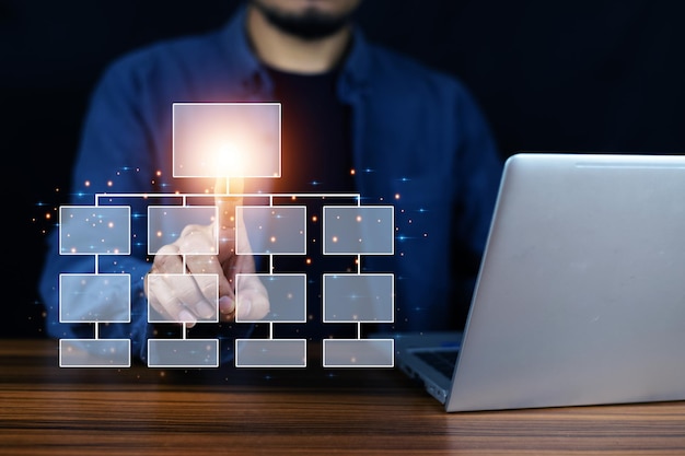 workflow management concept Businessman using a computer analysis for process and workflow automation or digital organization