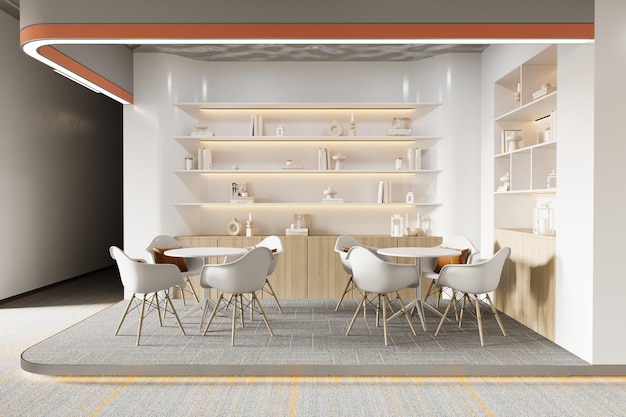 Working area in modern interior open office workspace 3d rendering