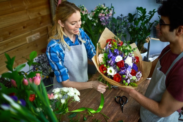 Working in flower shop