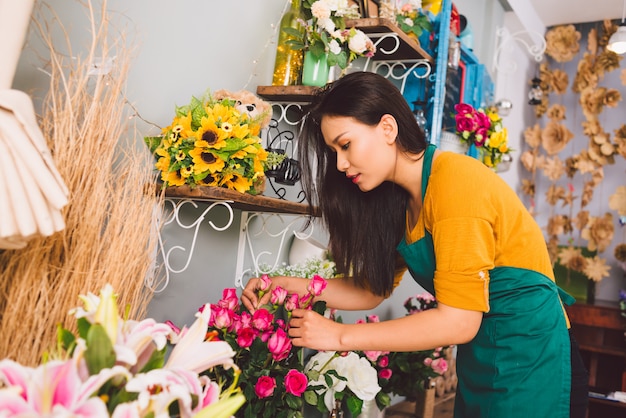 Working at flower shop