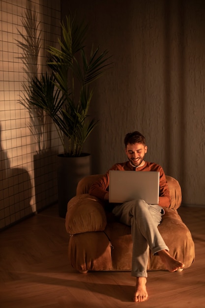 Photo working from home in ergonomic workstation