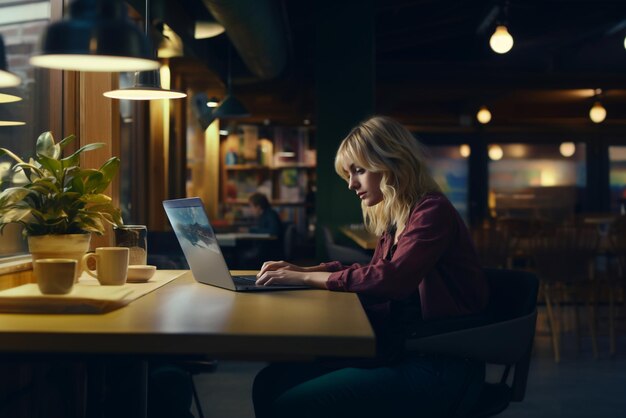 working girl at the laptop in the caffee