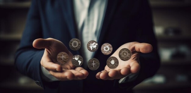 Photo working group of businessmen find the agreement by holding a piece of gear in hand concept of teamwork and business partnership ai generative