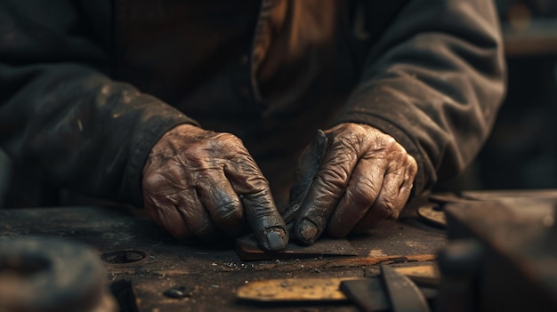 Working hands of craftsman restorer