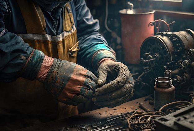 Working hands of a mechanic at a garage