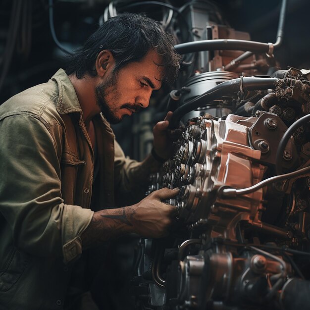 Photo working man near engine