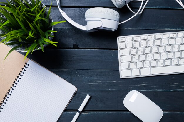 Working place on wooden table