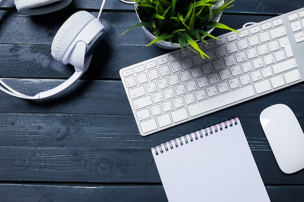 Working place on wooden table